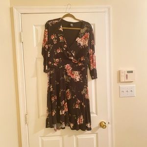 3/4 sleeve Faux wrap dress